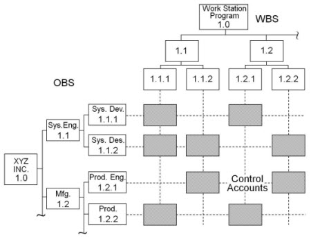 EVM: Intersection of the WBS and OBS establishes the control accounts EVM: Intersection of the WBS and OBS establishes the control accounts